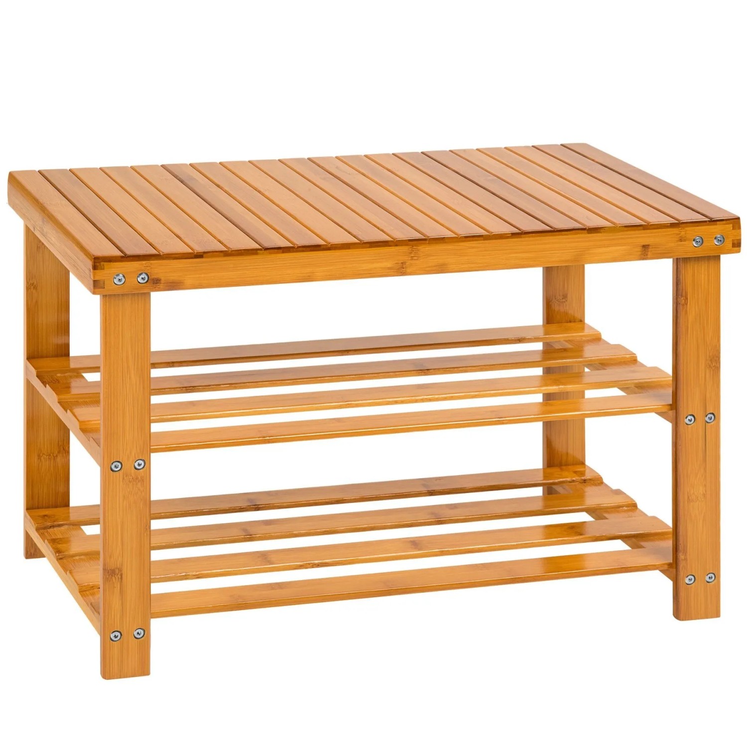 Tectake Schuhbank Silke Bambus 3 Ebenen  70 x 28 x 45 50 cm Braun