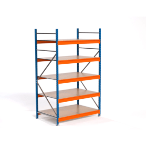 PROREGAL Weitspannregal MAXIMUS PRO Grundregal mit 5 Spanplatten-Fachböden, blau/orange.
