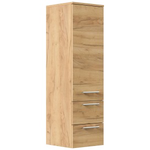Posseik Hochschrank, 120 cm, Eiche Gold Dekor, Bad-Einbauschrank mit Soft-Close Schubladen und Glaseinlagen.