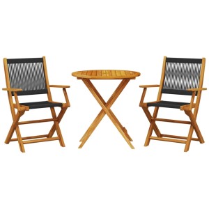 vidaXL Bistro-Set, 3-teilig, schwarz. Gartenmöbel aus Akazienholz mit Tisch und 2 Stühlen.