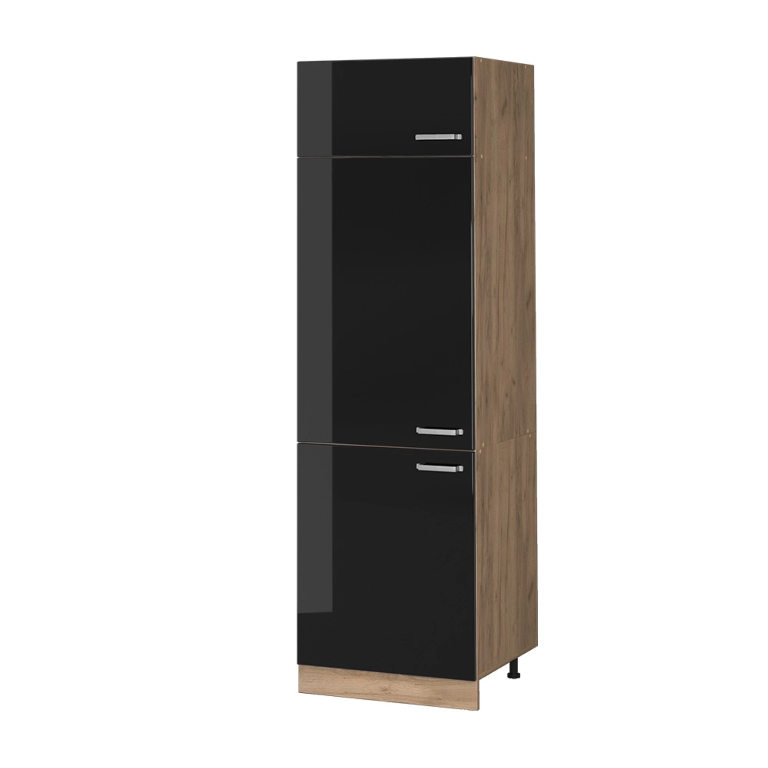 Vicco Kühlumbauschrank R-Line Schwarz Hochglanz/Goldkraft Eiche 60 cm