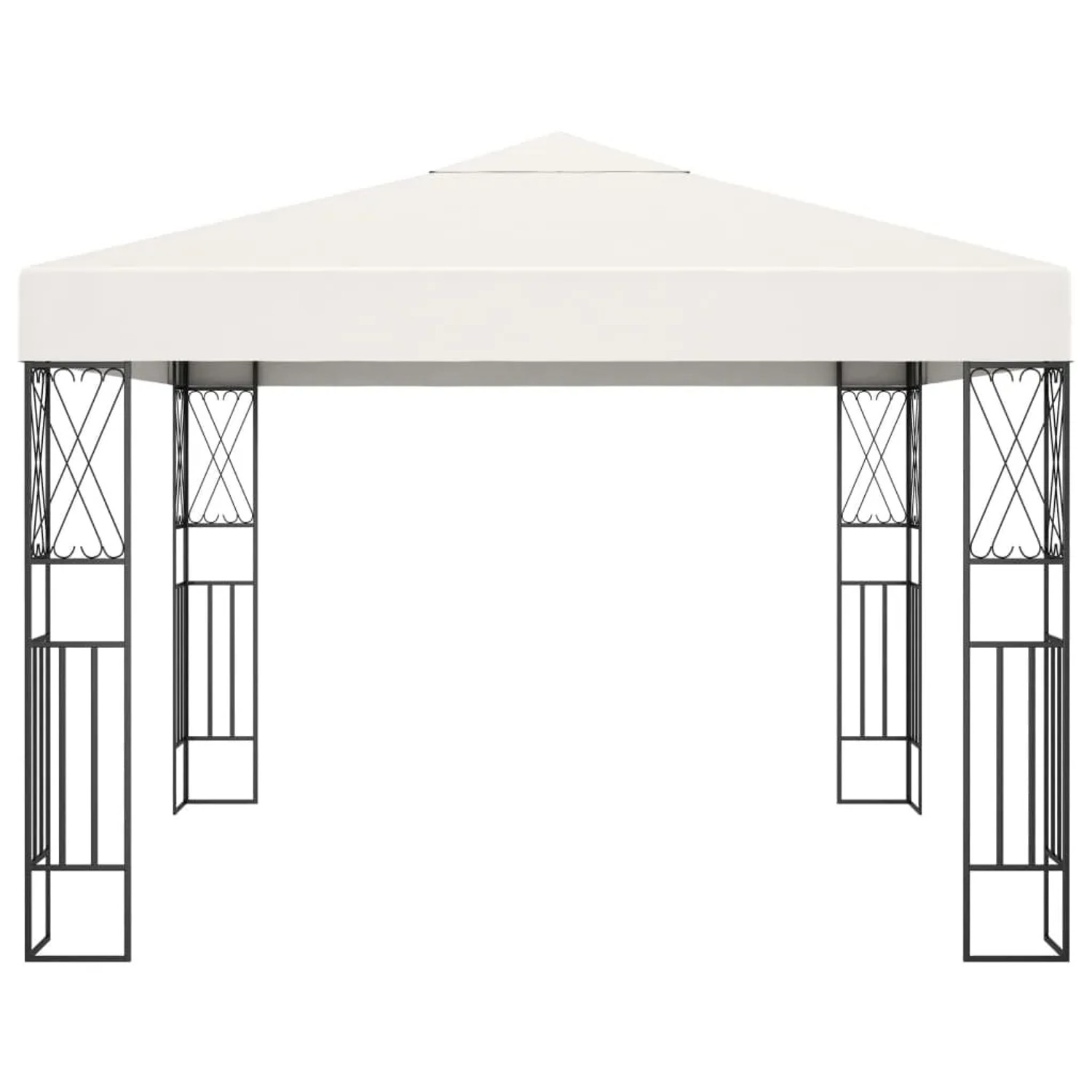 Cremefarbener vidaXL Pavillon 3x3 m mit LED-Lichterkette und Stahlrahmen für Garten und Terrasse.