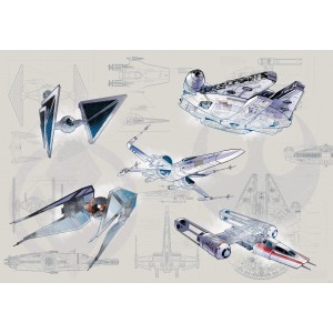 Komar Vlies Fototapete Star Wars Blueprint Light mit Raumschiff Motiven, 400x280 cm.