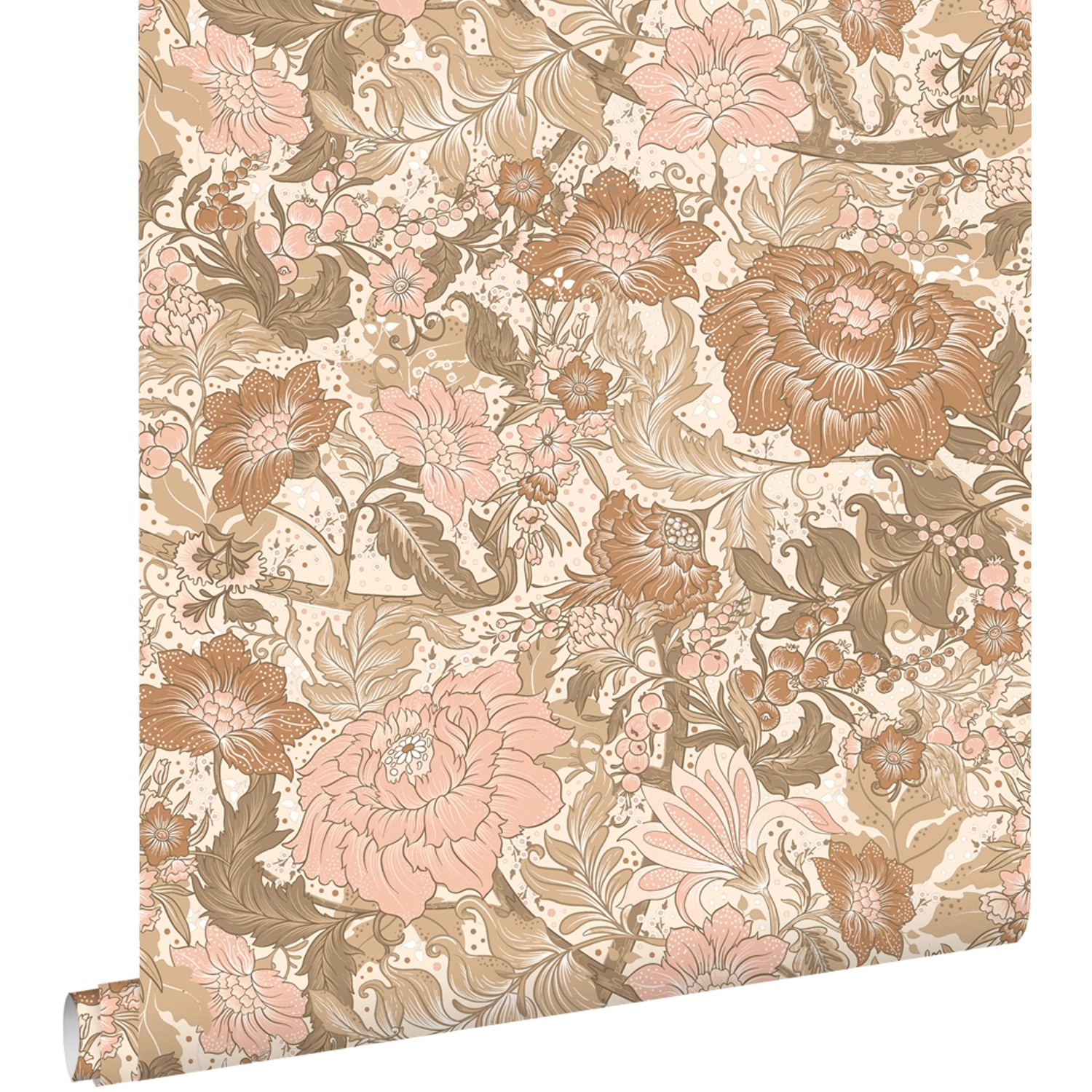 ESTAhome Tapete Blumenmuster Hellrosa Braun und Taupe 50 x 900 cm günstig online kaufen