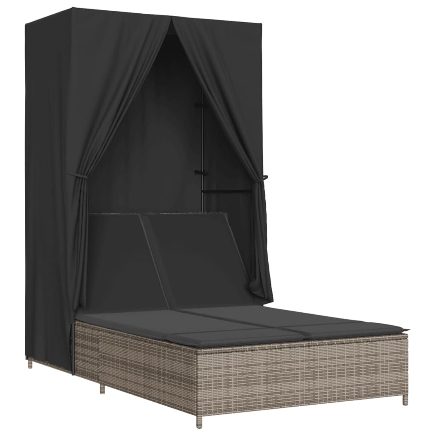 vidaXL Doppel-Sonnenliege mit Dach und Vorhängen Grau Poly Rattan 368101 günstig online kaufen