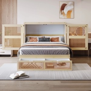 okwish Schrankbett 140x200cm mit Stauraumschubladen Wandbett Jugendzimmer Natur ohne Matratze