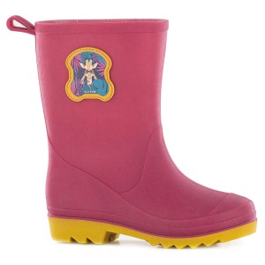 Rosa Blackfox Mini Baobab Stiefel Gr. 23/24 mit gelber Sohle und Giraffen-Motiv.