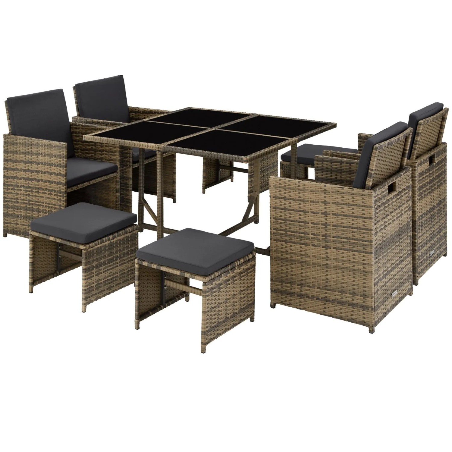 Tectake Rattan Sitzgruppe Bilbao Für 4 Bis 8 Personen Widerstandsfähig  53 x 53 x 87 cm Natur