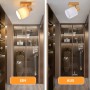 NETTLIFE Deckenstrahler mit Holzsockel und weißem Stoffschirm, leuchtend und ausgeschaltet. Moderner E14 Spot für flexible Deckenbeleuchtung.
