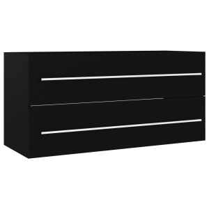 vidaXL Waschbeckenunterschrank, schwarz, 100x38,5x48 cm, mit zwei Schubladen und silbernen Griffen.