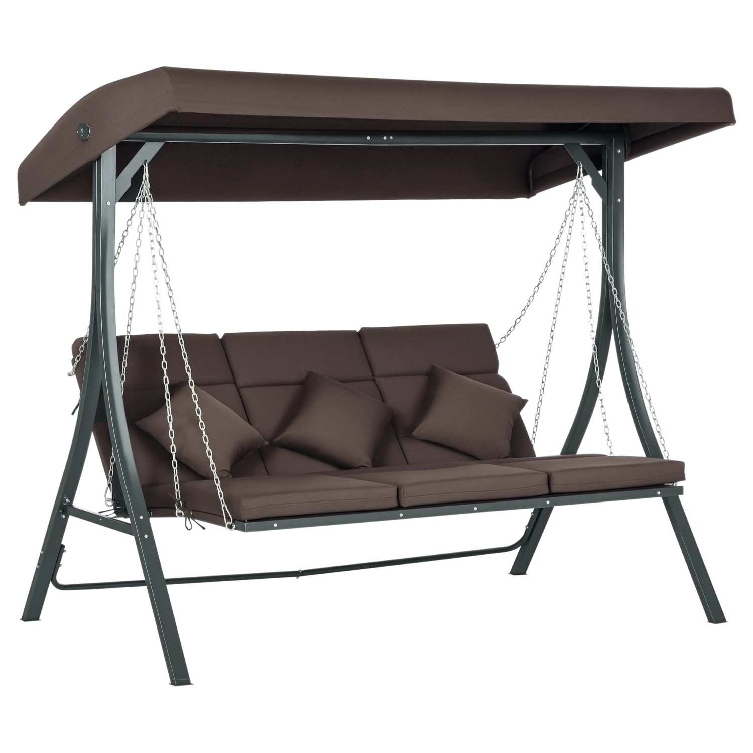 Outsunny Hollywoodschaukel 3-Sitzer mit  Sonnendach Braun 198 x 118 x 168 cm