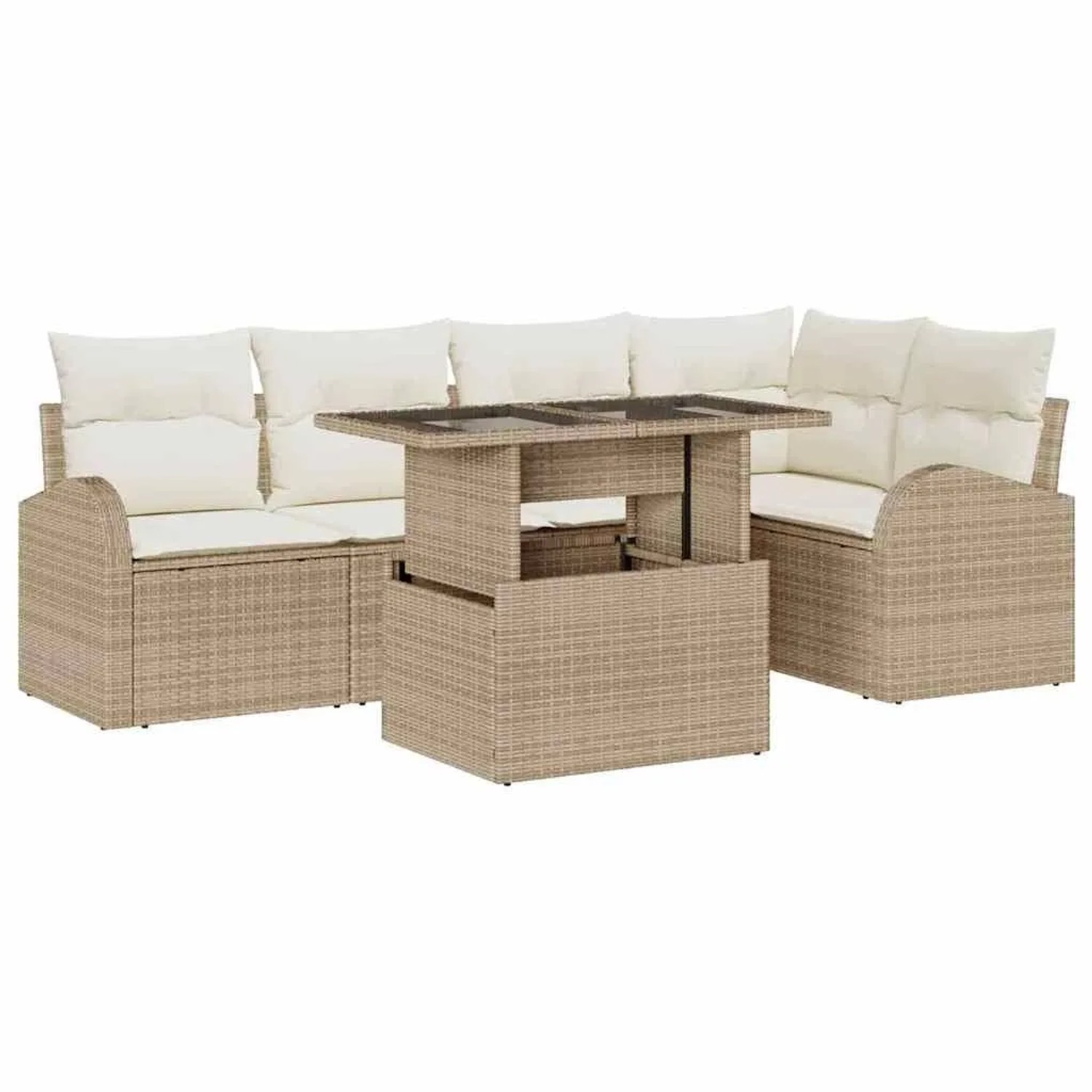 Thumbnail - vidaXL Garten-Sofa-Set mit Kissen mit Speicher 6-Tlg Beige Poly Rattan 3357384