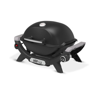Schwarzer Weber Gasgrill Q1100N mit Deckelthermometer und Alugussgehäuse.