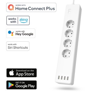 Weiße Hama WLAN-Steckdosenleiste mit 4 Schuko-Steckdosen und 4 USB-Anschlüssen für Smart Home.
