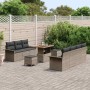 Graues 10-tlg. vidaXL Garten-Sofa-Set aus Poly Rattan mit höhenverstellbarem Tisch.