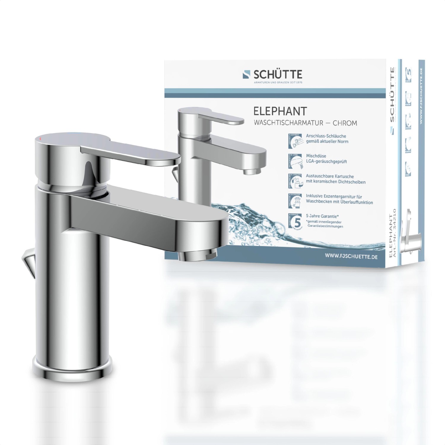 Schütte Waschtischarmatur Elephant Chrom, Einhebelmischer für Waschbecken im Badezimmer.