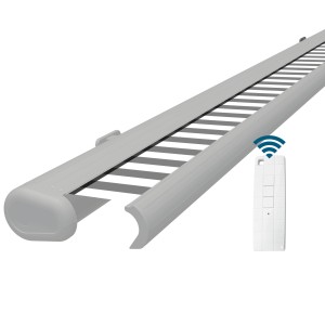 Elektrische Kassettenmarkise, weiße Kassette mit Fernbedienung. Markise für Terrasse & Balkon.