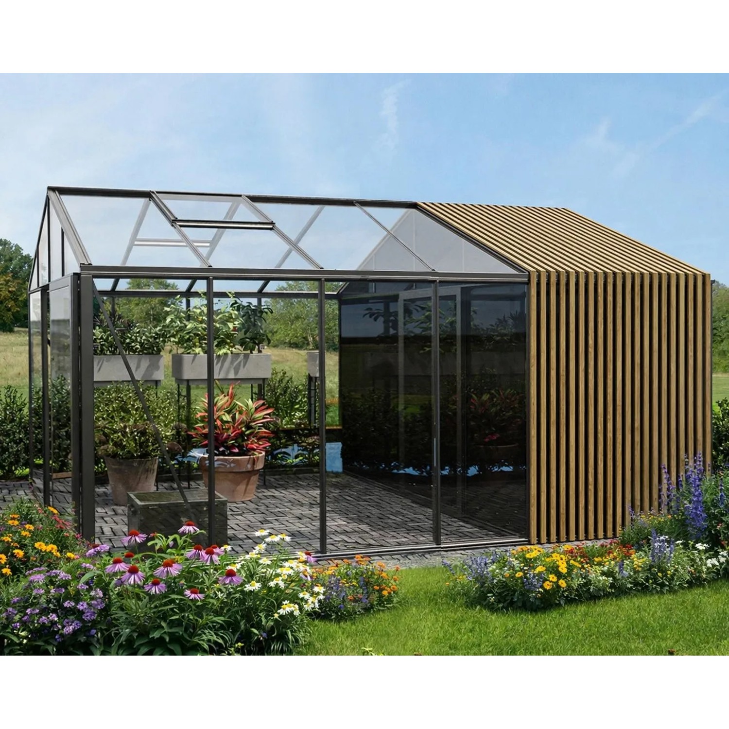 Bloomcabin Premium-Qualität Gewächshaus Klassik mit Mittlerem Integriertem Stauraum mit Accoya-Fusion GHCMSAF6