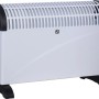 Weißer Konvektorheizer Idala 2000 W mit schwarzem Fuß und Thermostat.