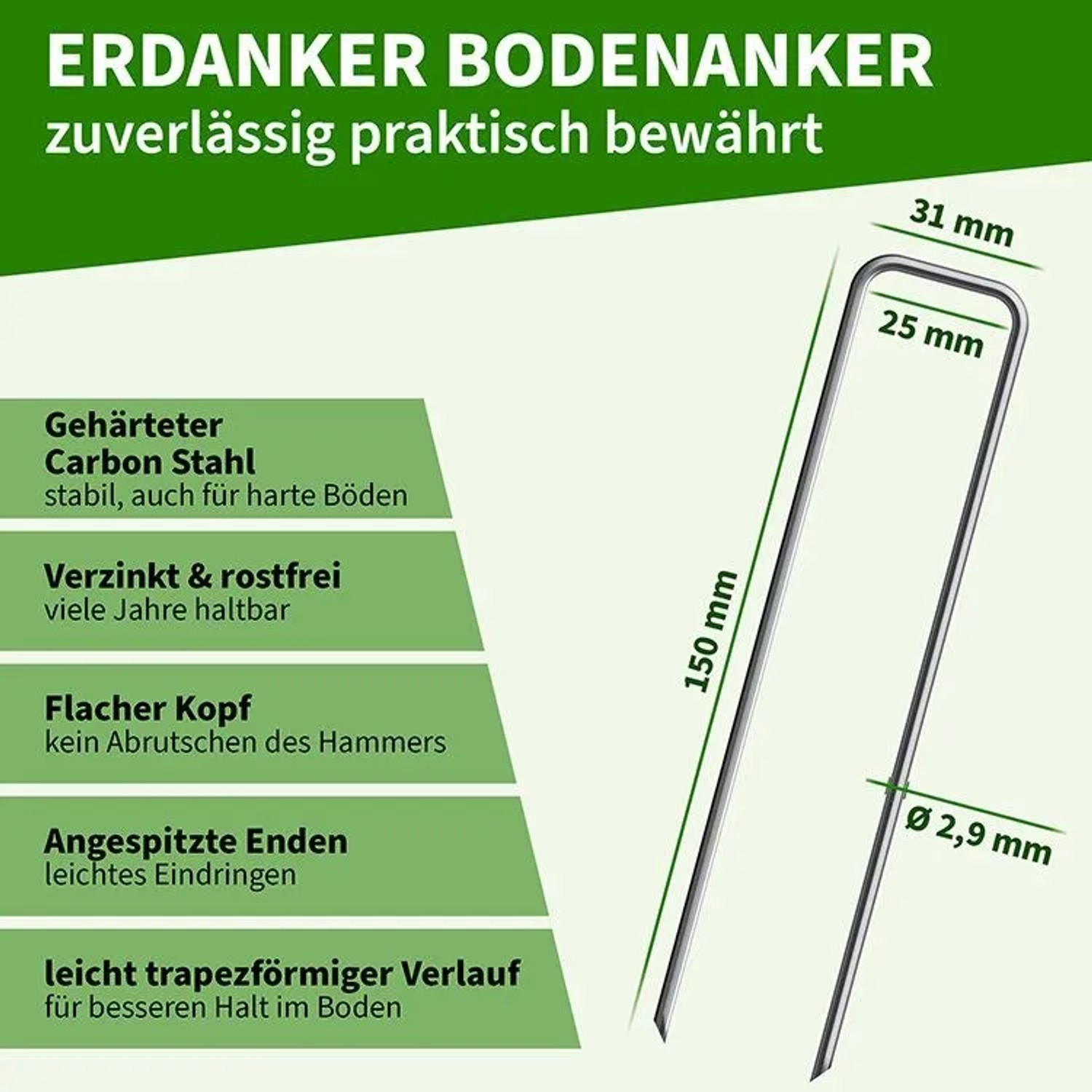 Detailaufnahme Erdanker/Bodenanker 150mm, verzinkt, für Unkrautvlies & Garten.