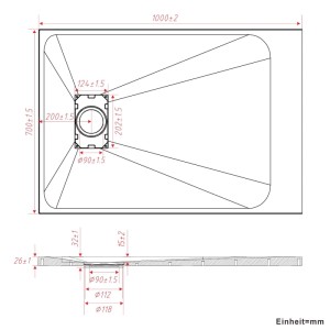 Technische Zeichnung der rechteckigen Aquabatos Duschwanne 100x70 cm mit Maßangaben.