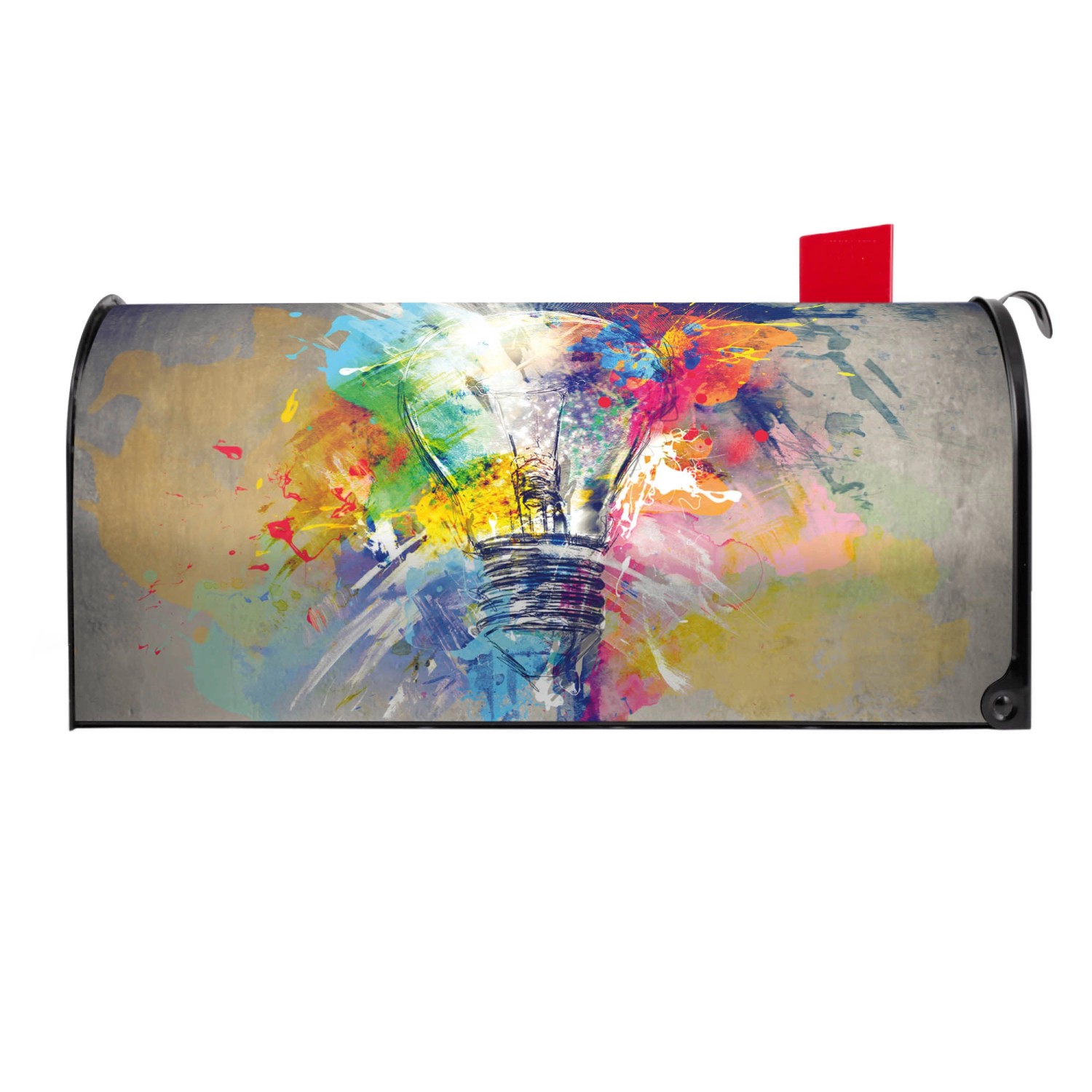 Banjado US Briefkasten Schwarz mit buntem Glühbirnen-Motiv, Stahl, 48x22x16cm.