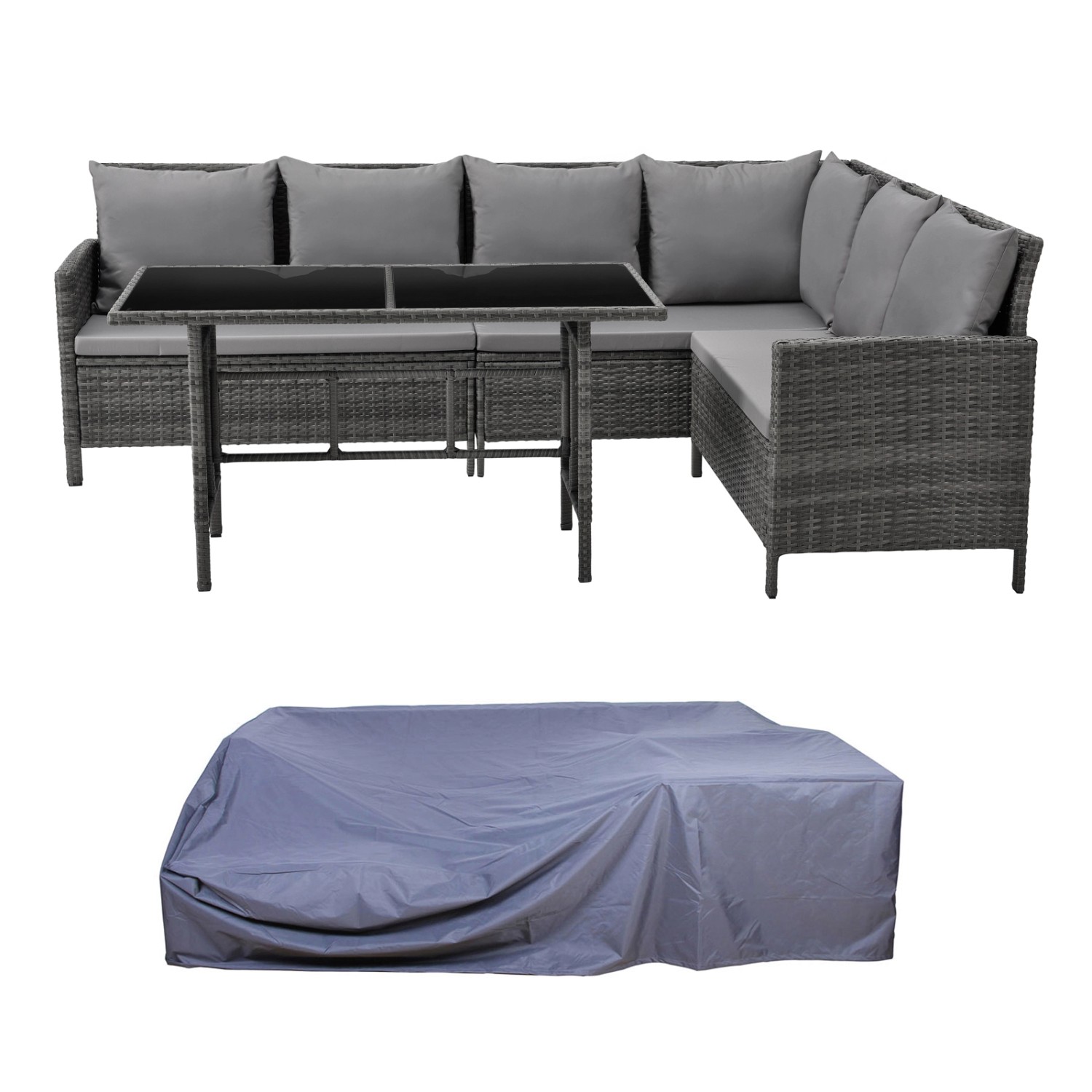 Svita Madison Rattan-Lounge Abdeckhaube Ecksofa Rattan-Lounge Gartenmöbel-Set Grau