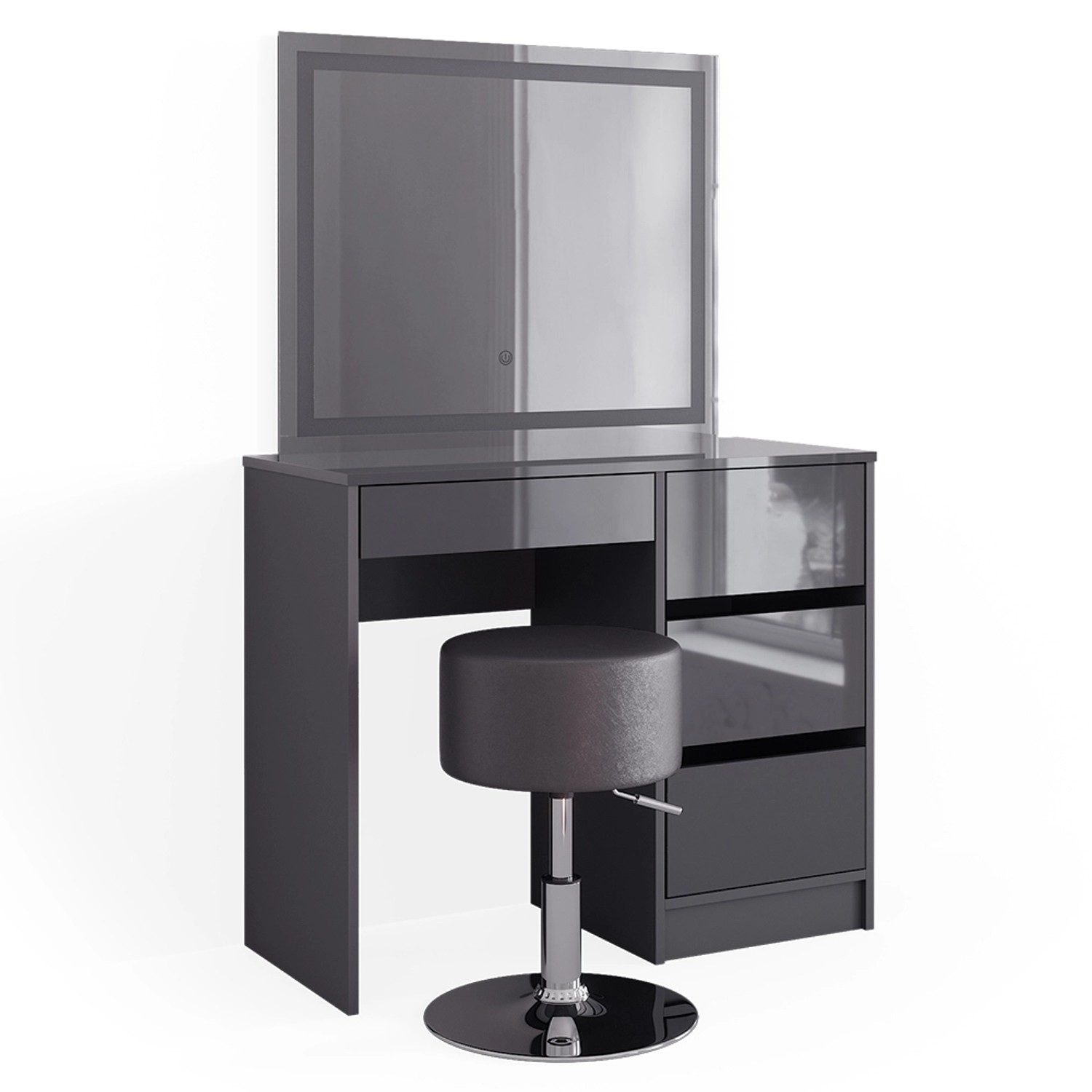 Vicco Schminktisch Sherry Anthrazit/Anthrazit Hochglanz 90 cm mit LED Spieg günstig online kaufen
