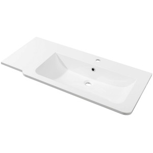 Weißes Fackelmann Marmor-Einbauwaschbecken Luxor, 100 cm breit, mit Ablage rechts.