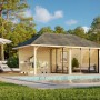 Palmako Pavillon Bianca Set, 588x300 cm, weiß lackiert, mit Schiebetüren und Freisitz.