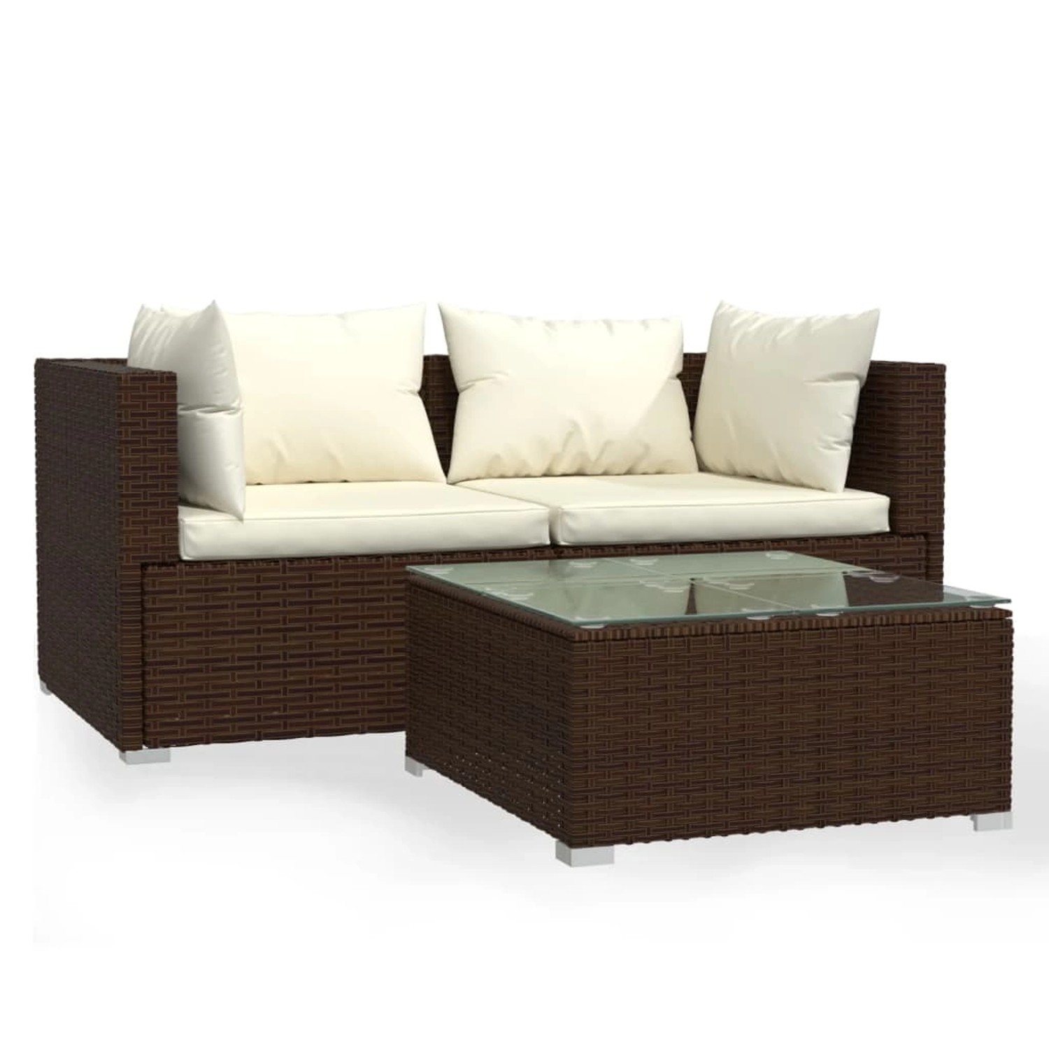 3-tlg. Garten-lounge-set Mit Auflagen Braun Poly Rattan günstig online kaufen