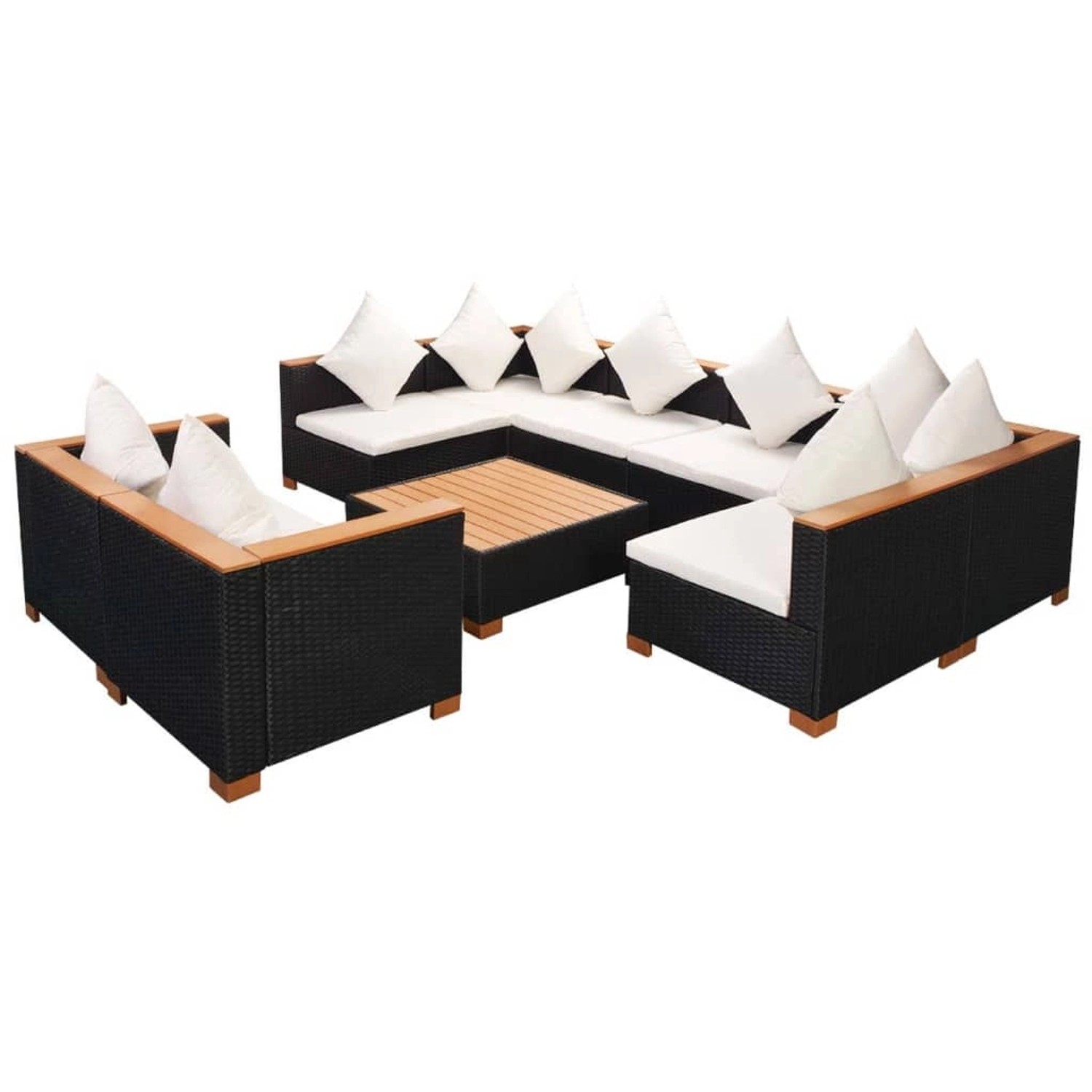 vidaXL 9-Tlg Garten-Lounge-Set mit Auflagen Poly Rattan Schwarz 42752