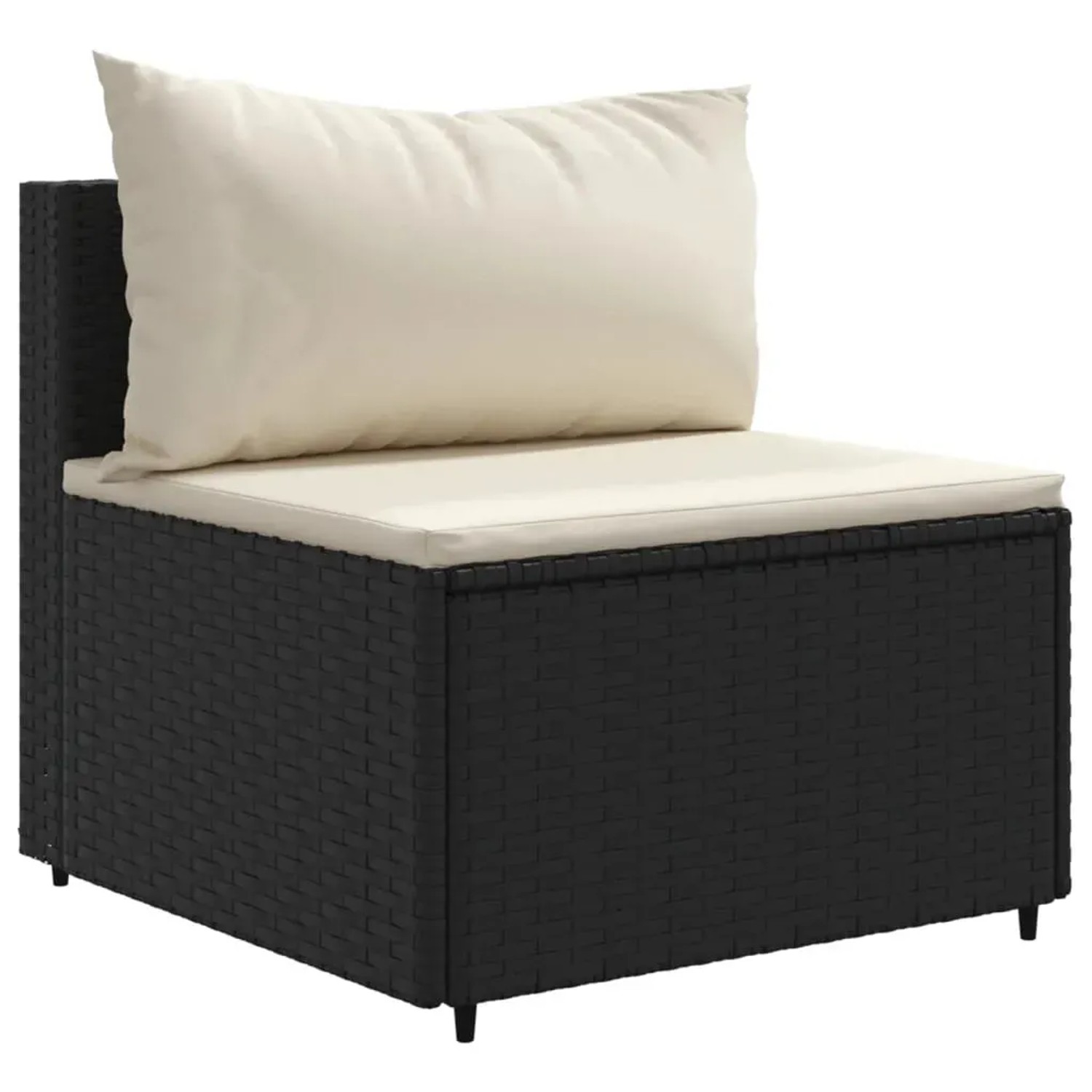 Schwarzes vidaXL Garten-Lounge-Set Element aus Rattan mit cremefarbenen Kissen.