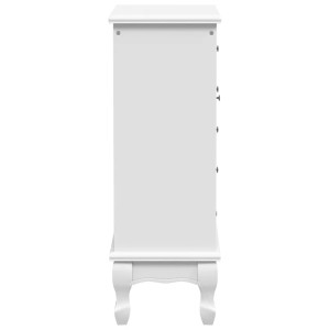 Weißer vidaXL Schrank mit 5 Schubladen, 2 Regalen und Glastür, Seitenansicht.