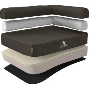 Knuffelwuff Eck Hundebett Marlie XXL, orthopädisch, Velours, schwarz, mit abnehmbarem Bezug.