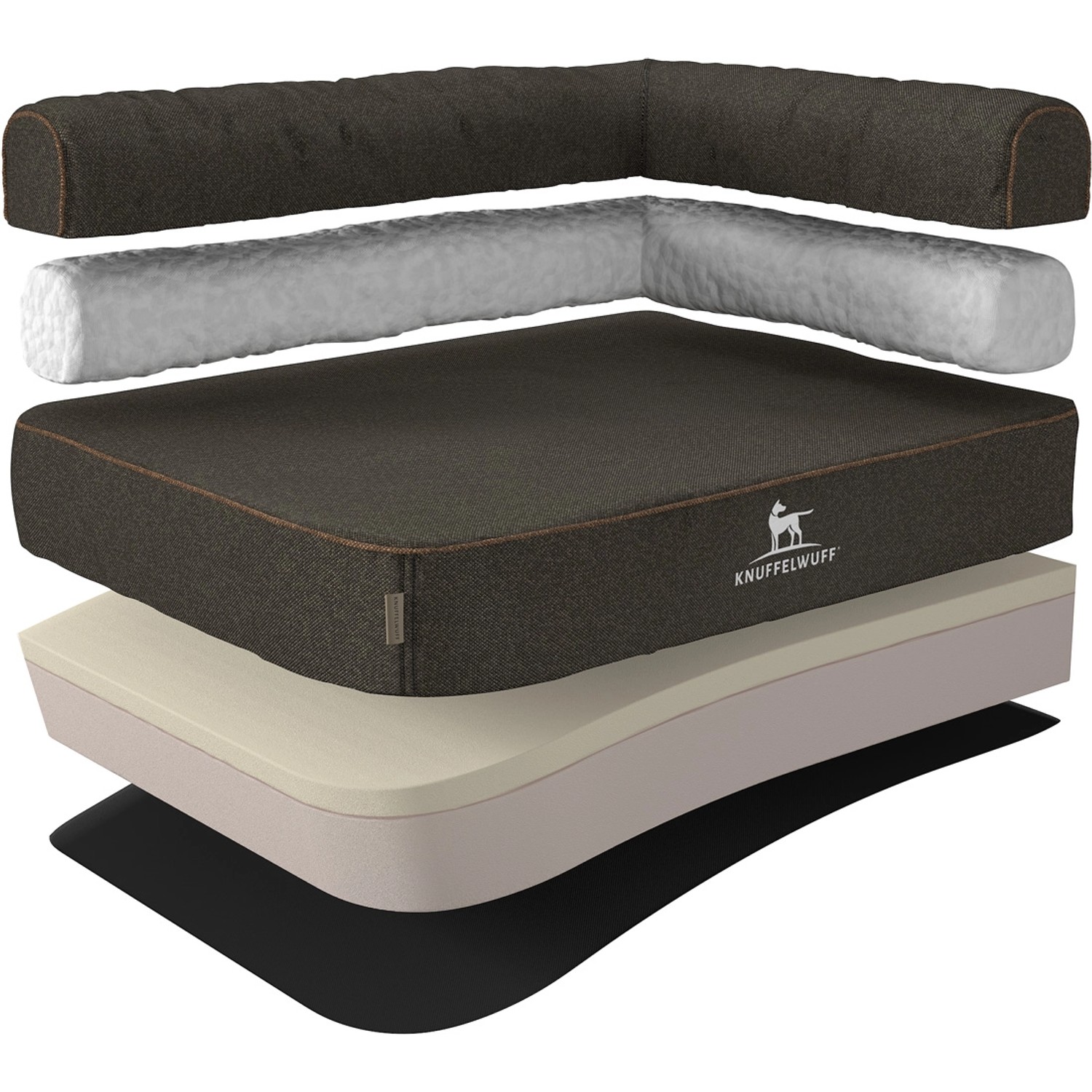 Knuffelwuff Eck Hundebett Marlie XXL, orthopädisch, Velours, schwarz, mit abnehmbarem Bezug.