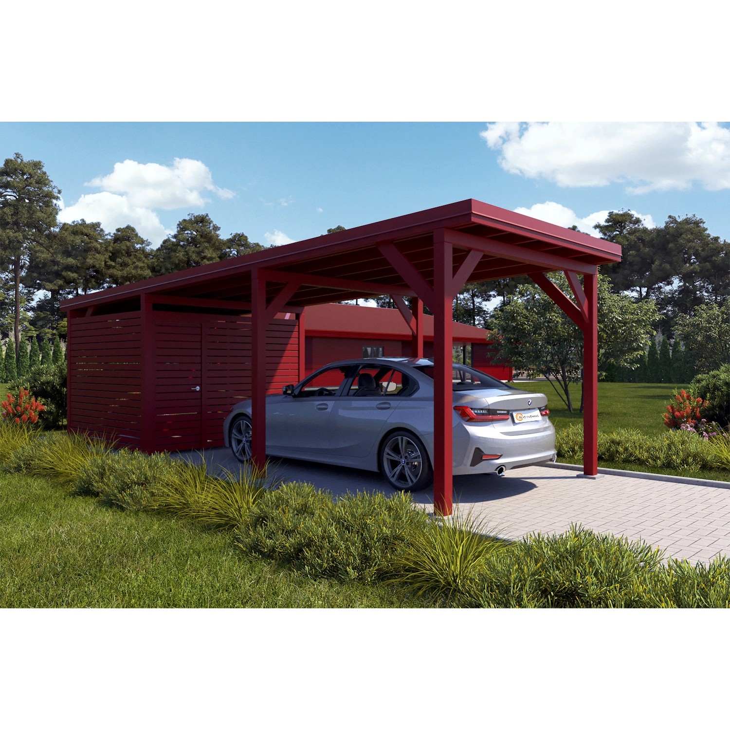 Holzbrüder Carport Ralf 26m² mit Geräteraum Oxidrot-Rot günstig online kaufen