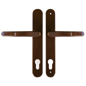 Braune Roro Drückergarnitur Typ C aus Aluminium, 72 mm, für Türbeschläge.