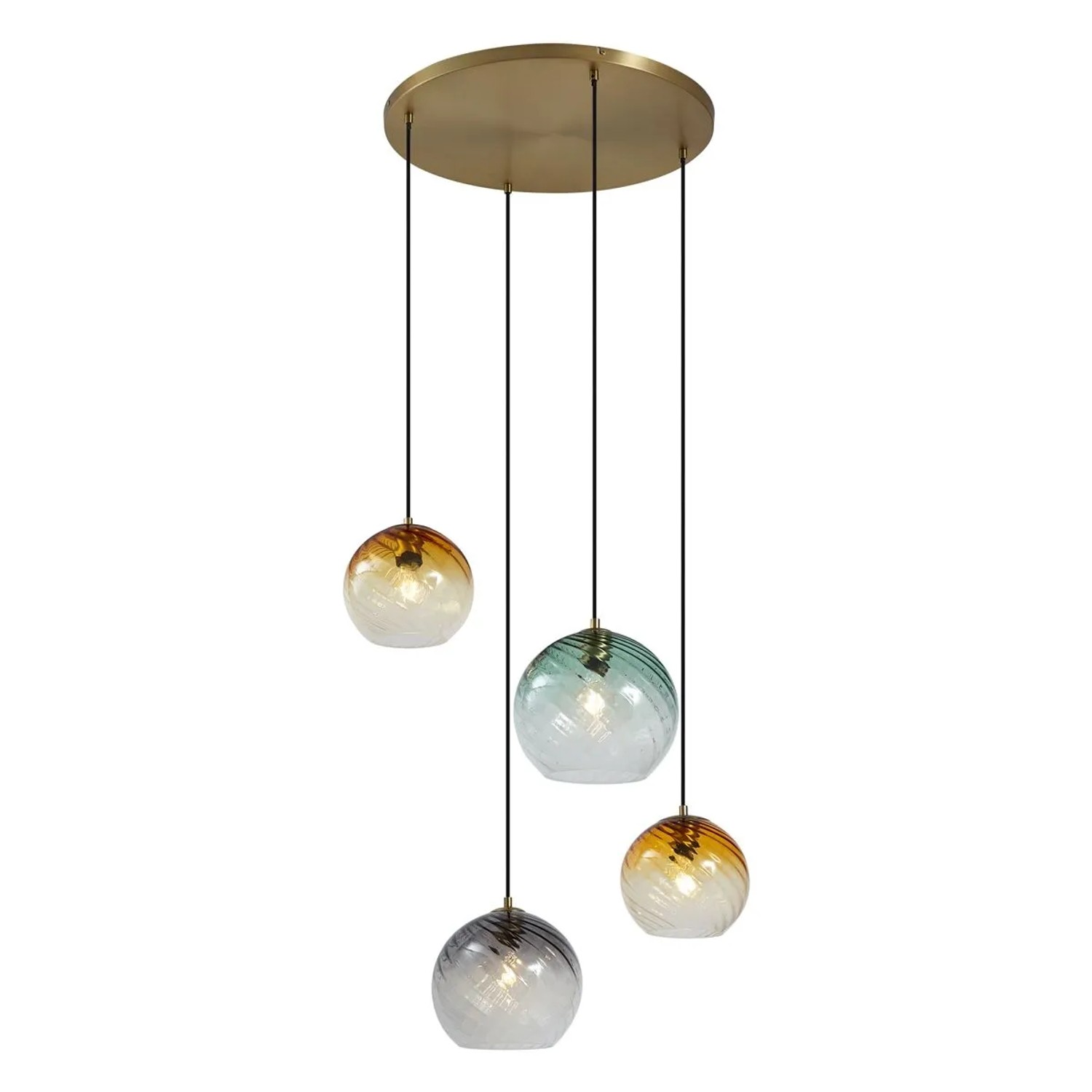 QAZQA Pendelleuchte Bronze mit Rauchbernstein und Grünem Glas Rund 4 Flammig Bao