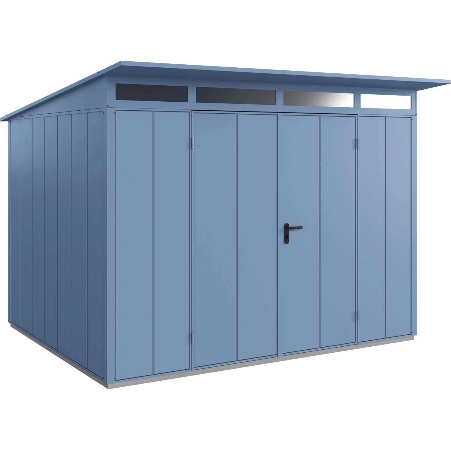 Ecostar Gerätehaus Elegant mit Pultdach Typ 3 RAL5014 Taubenblau Doppeltür