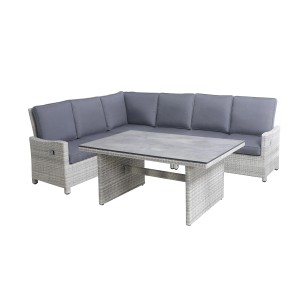 Royal Garden Bellver 7-tlg. Gartenmöbel-Set mit Tisch und grau melierter Polyrattan-Garnitur.
