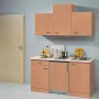 Flex-Well Classic Küchenzeile Nano 150 cm in Buche Nachbildung mit Spüle und Kochfeld.