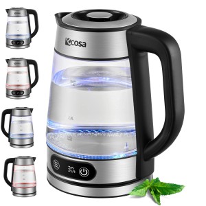 Ecosa EO-696 Wasserkocher aus Glas mit Temperaturwahl, 1,8 L Fassungsvermögen.