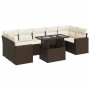 Braune 8-tlg. vidaXL Garten-Sofagarnitur aus Rattan mit cremefarbenen Kissen und Tisch.
