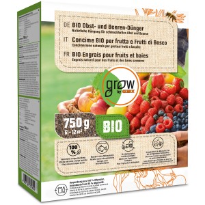 GROW by OBI BIO Obst- und Beeren-Dünger, 750g Packung für gesunde Beeren.