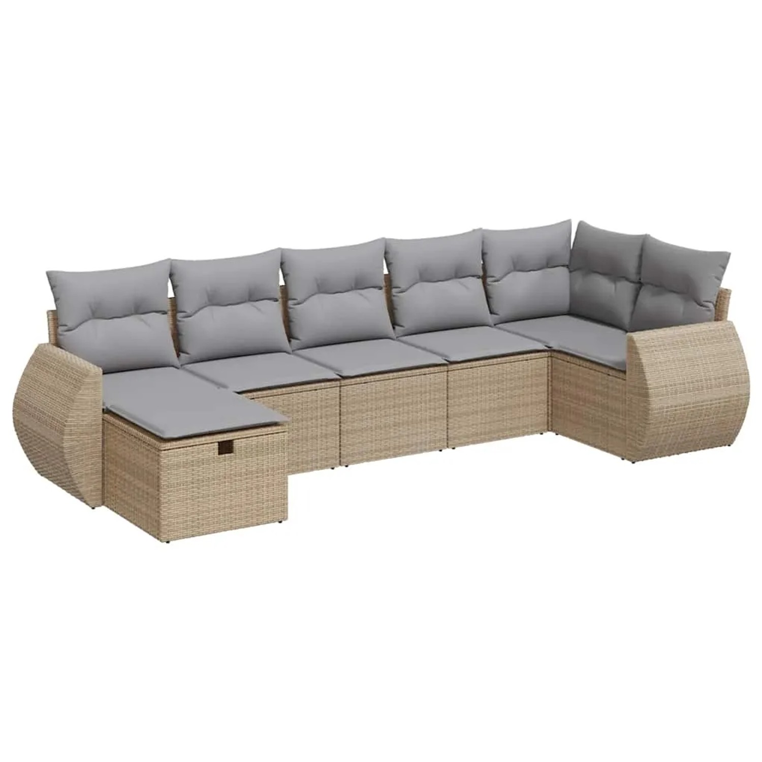 vidaXL 7-Tlg Garten-Sofagarnitur mit Kissen Beige Poly Rattan 3325605