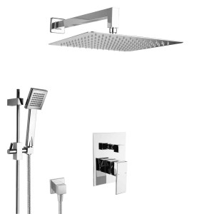 PaulGurkes Unterputz Duschset mit Regendusche, Handbrause, Brausestange und Armatur, verchromt.