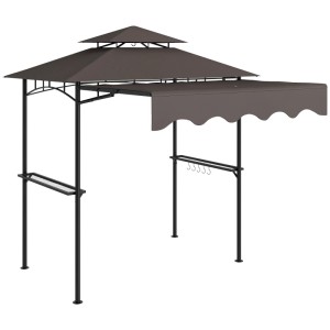 Outsunny Grillpavillon in Kaffee mit Metallgestell und Polyesterdach, inklusive Ablagen und Haken.
