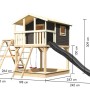 Karibu Stelzenhaus Benjamin mit Rutsche, Schaukel, Klettergerüst und Netzrampe in Grau.