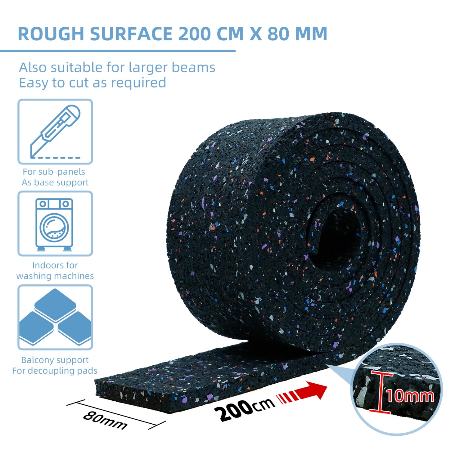 CCLIFE Terrassenpads Rolle 2m Bautenschutzmatte Gummigranulat 80x10mm Wasserdicht Rutschfest Stoßfest_3